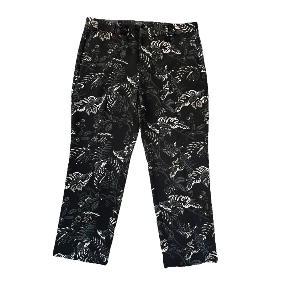 NWT Banana Republic Pants Avery Mid Rise Straight Fit Ankle Black Floral Size 14
